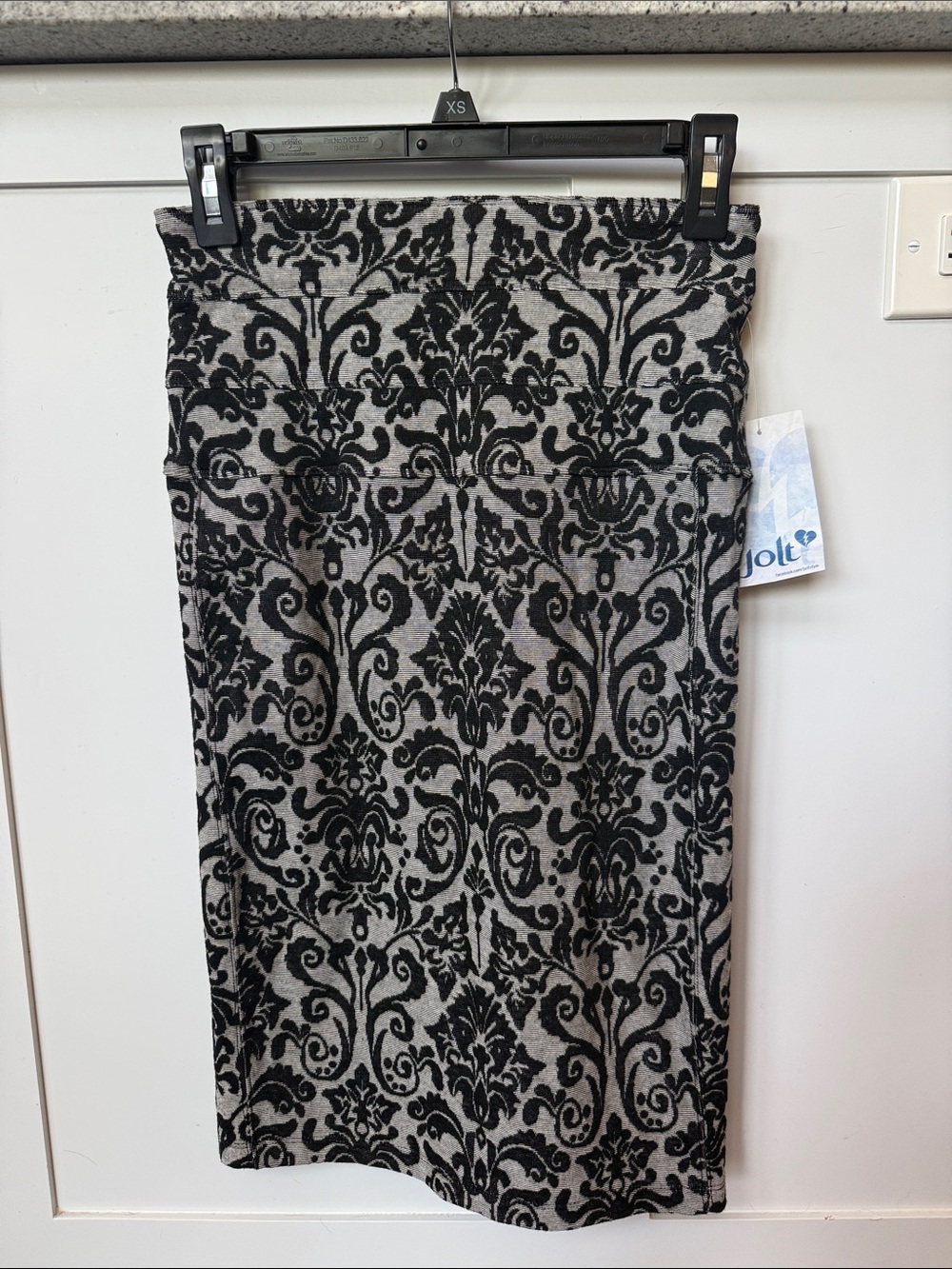 Jolt Black and Gray Damask Pencil Skirt